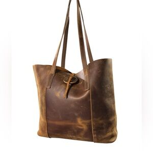 S-ZONE Genuine Leather Tote Bag Brown Leather Tote Bag